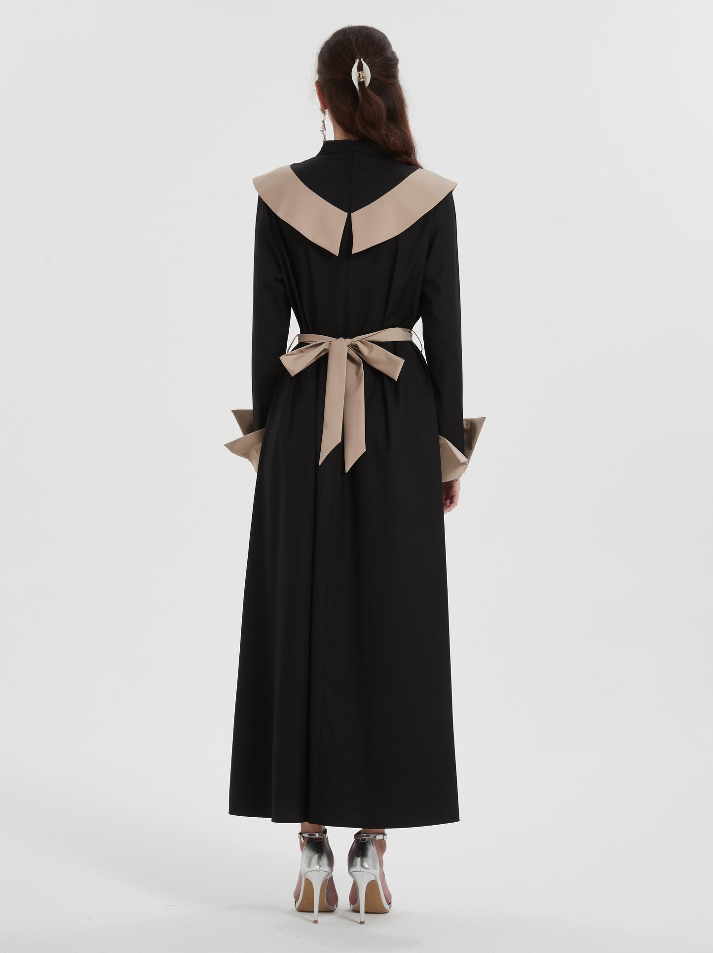 Islamic clothing Middle East Muslim women's Maxi dress color contrast neckline cuff design slim dress Abaya MSL1029