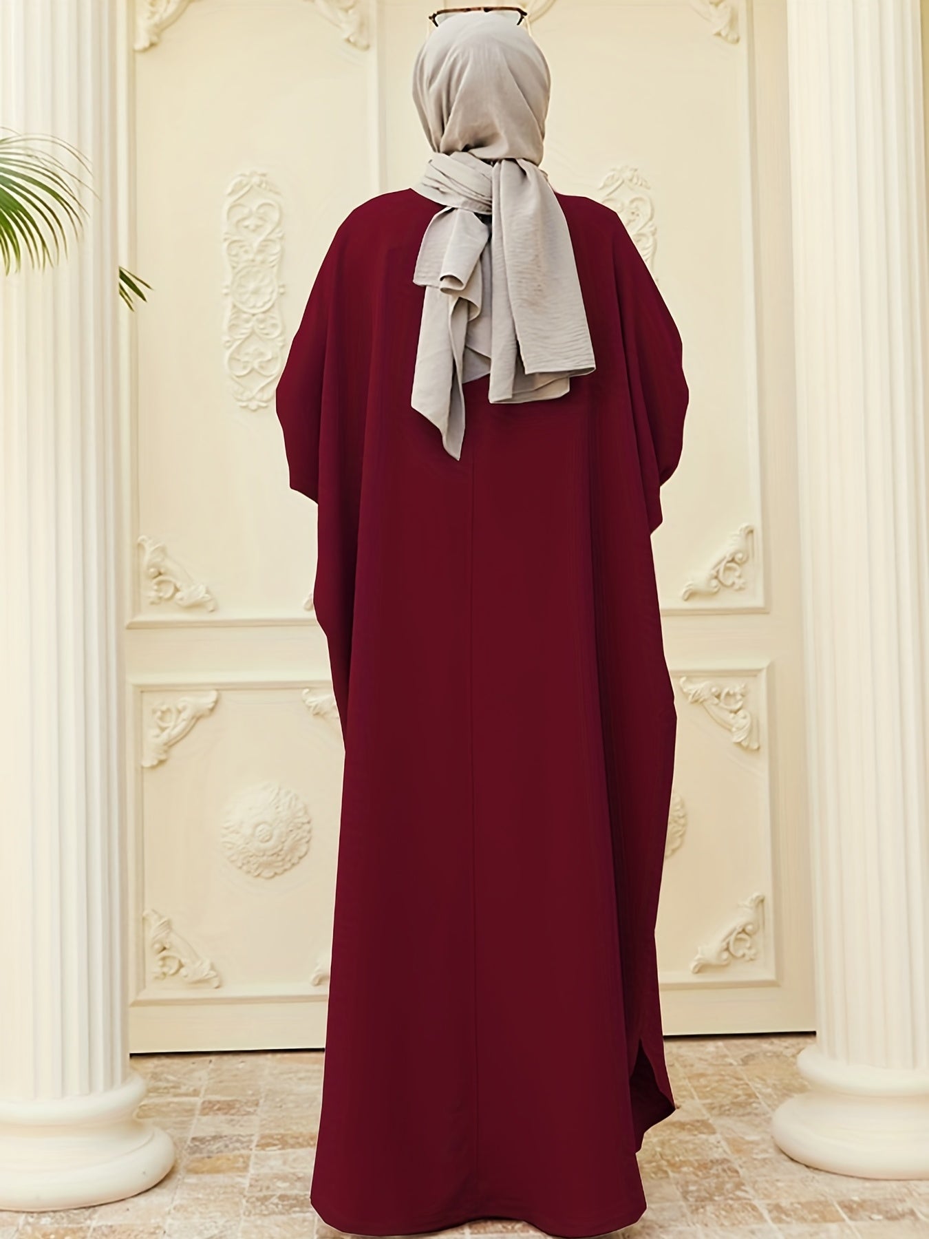 kebaya Ramadan Solid Batwing Sleeve Kaftan Abaya, Elegant Loose Split Maxi Length Dress, Women's Clothing MSL37