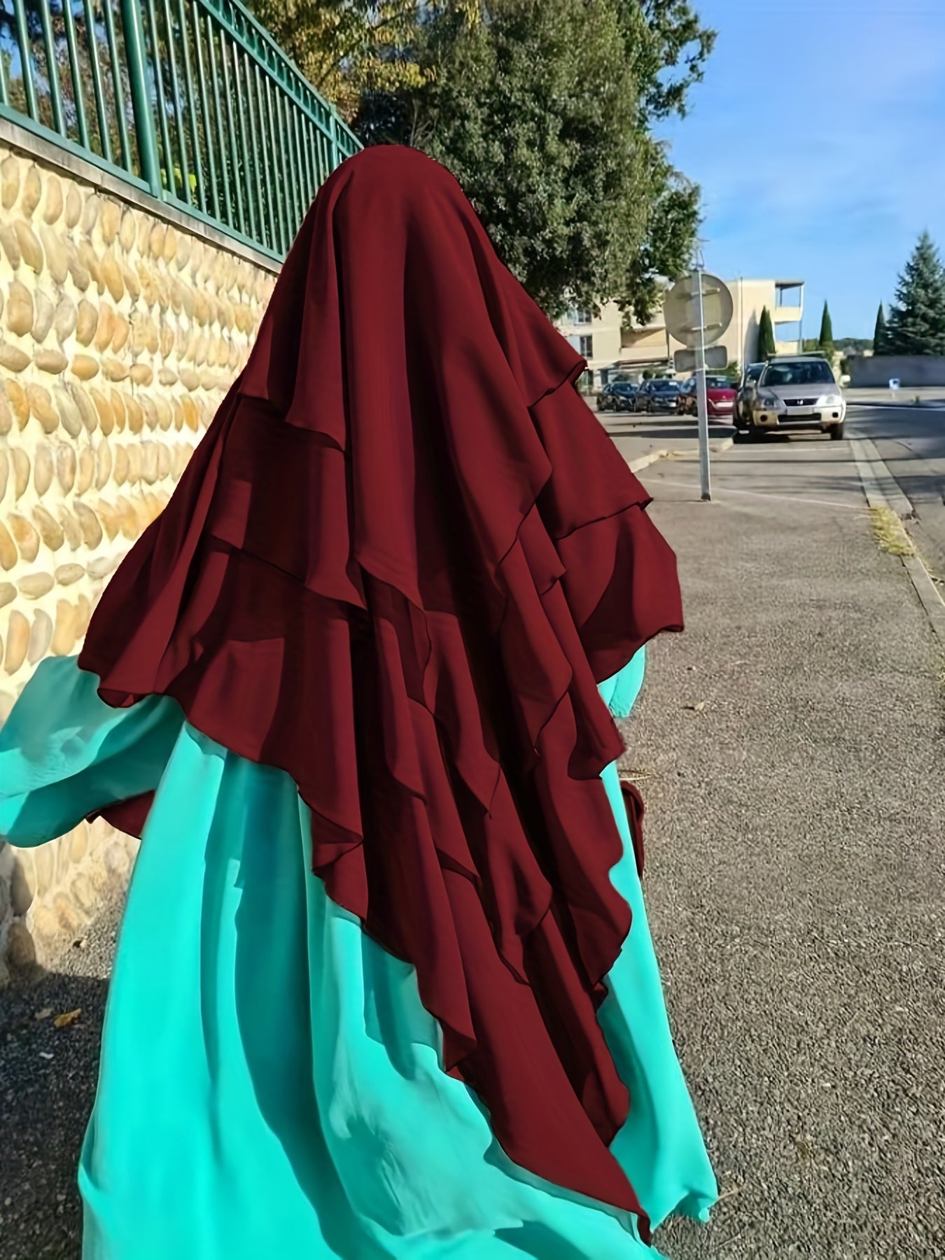Ramadan Modest Islamic Three Layered Khimar, Solid Color Hijab Kebaya, Islam Women's Clothing MSL6