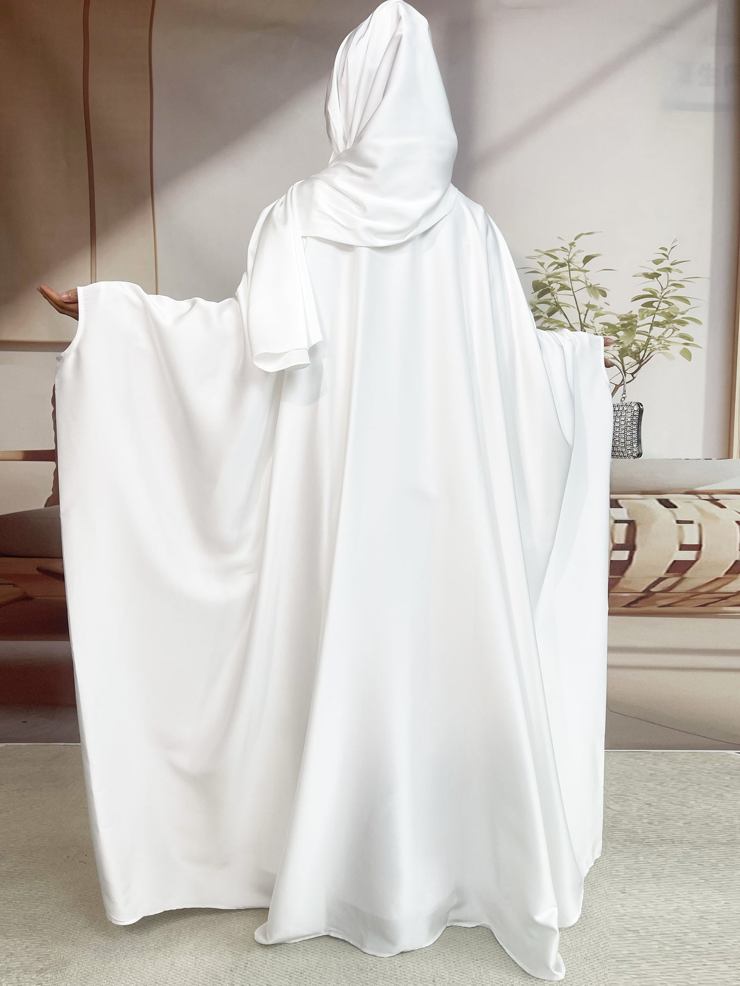 【Auf Lager】5-teiliges Set Butterfly Abaya mit Niqab, lose Vollabdeckung Satin Abaya MSL019