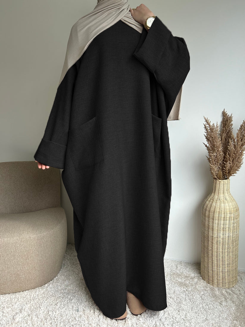 Middle Eastern Muslim long gown, women's long dress, solid-colored pocket Islamic dress Abaya GBR01