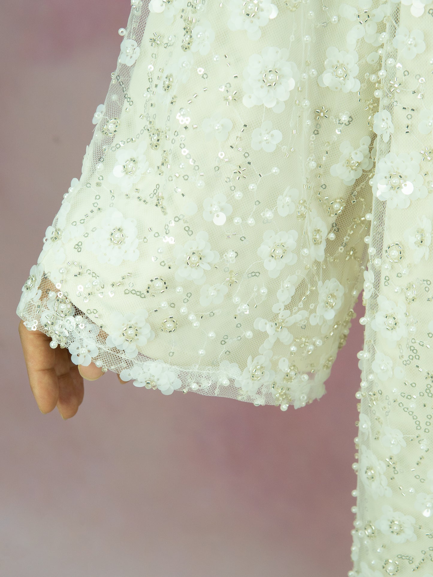 MK2666 Womens Double-layered Elegant Style Luxurious Beaded Sequined Flower Open Abaya