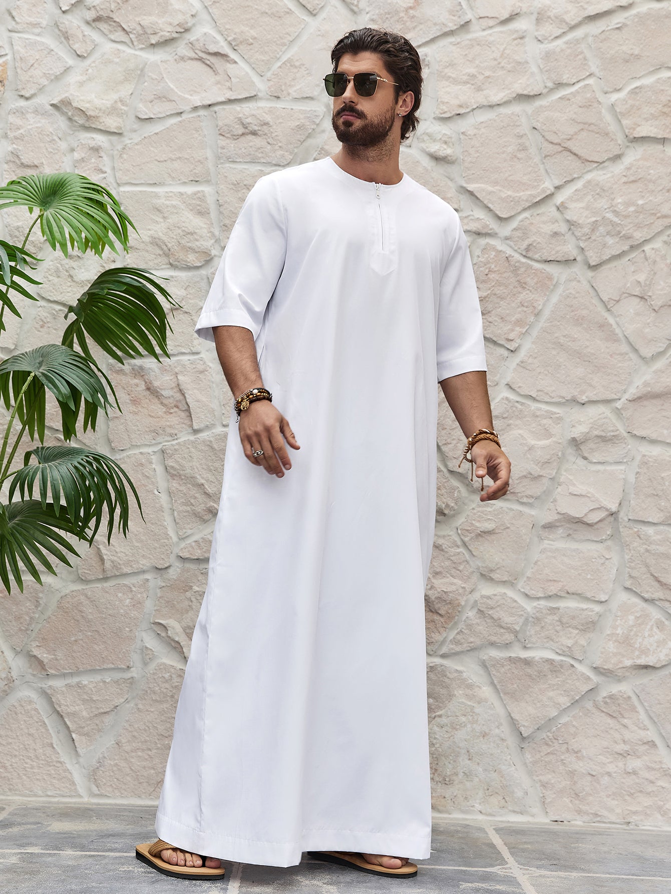 Islam Ramadan Color Blocked Men's Traditional Thobe, Muslim Men Clothing Long Gown MSL199