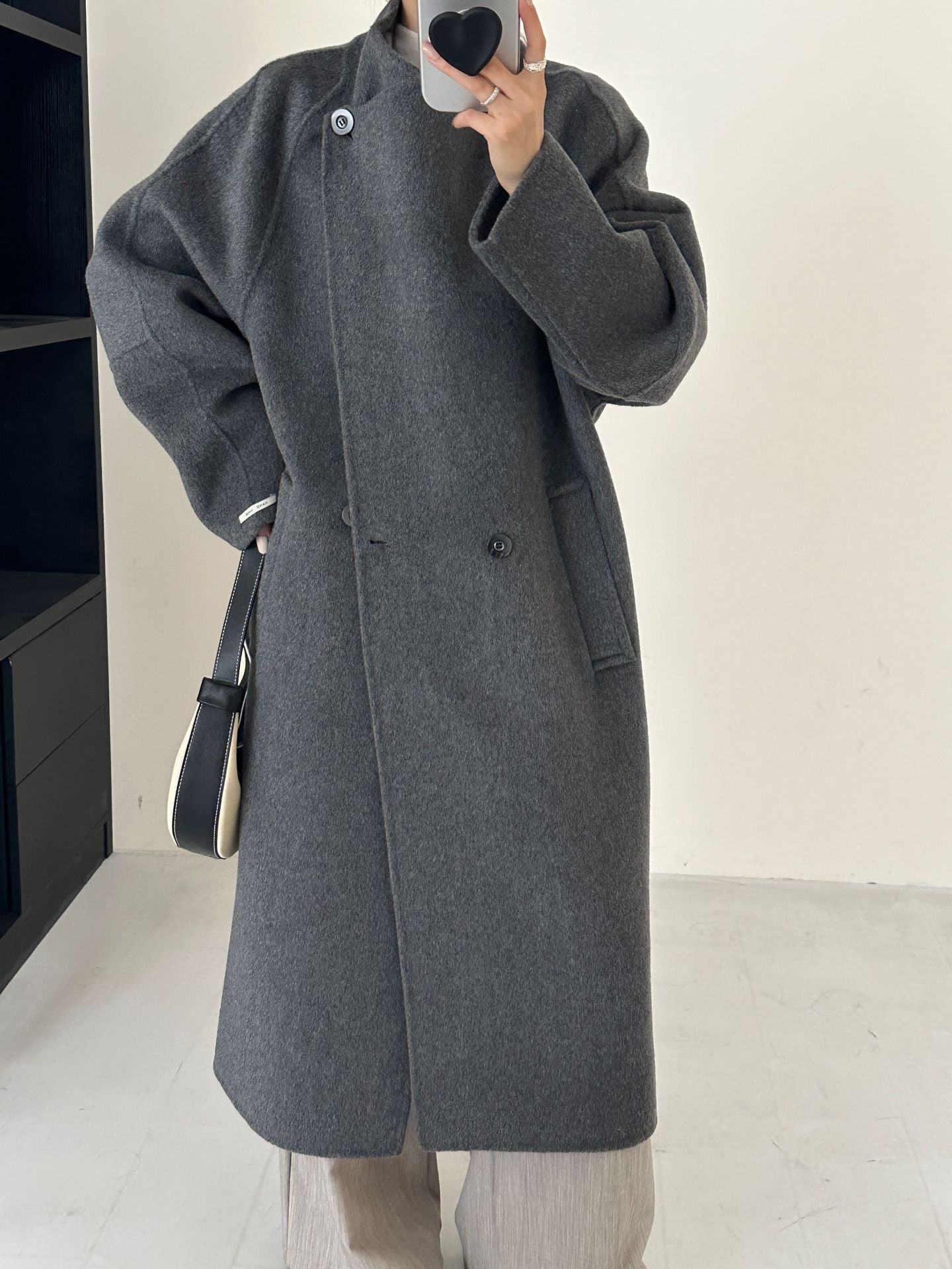 5016 Women's 70% Wool Coat, Double-breasted Buttons Loose-fitting, Winter Wool Coat with Pockets(no belt)
