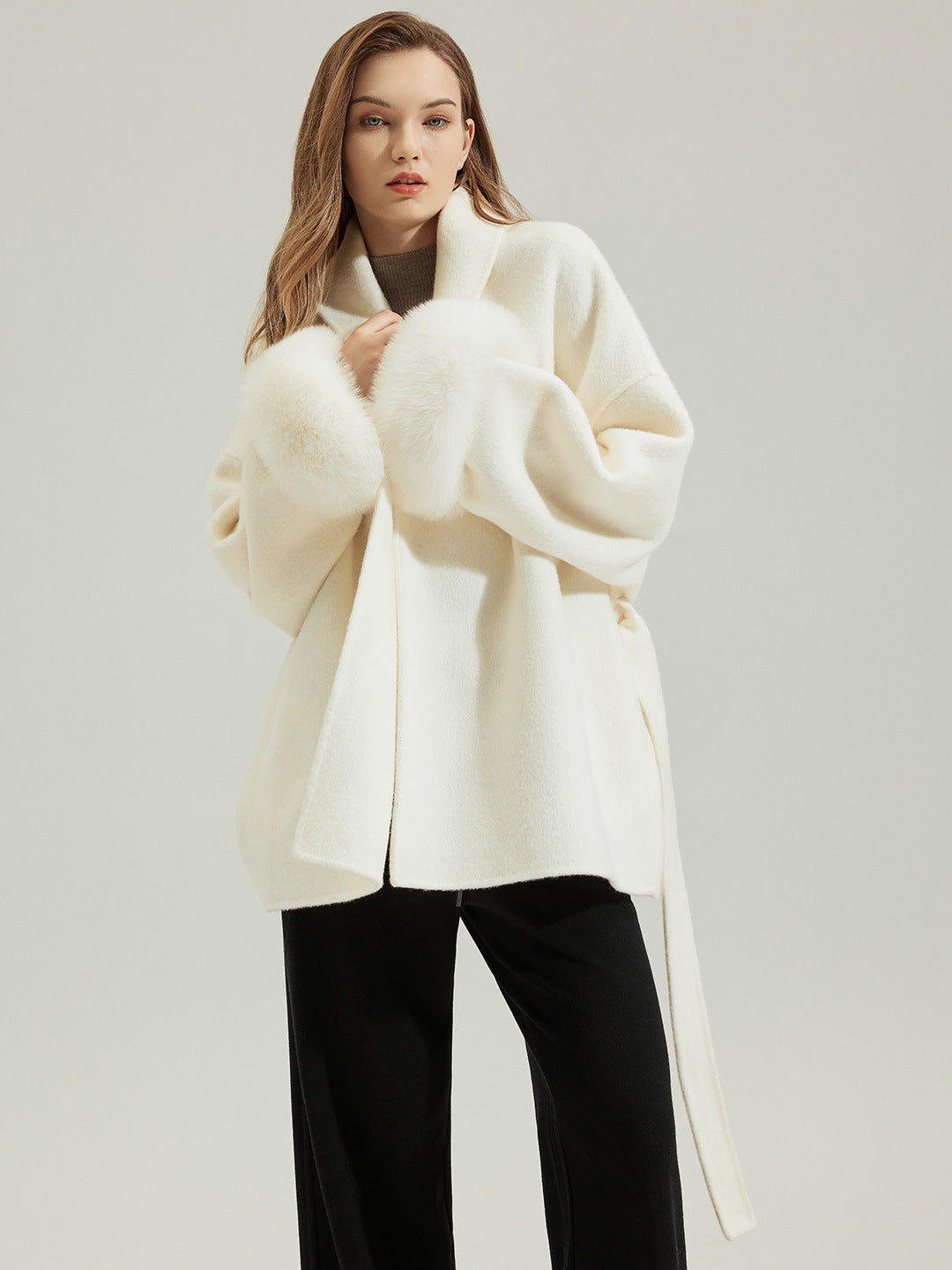TU2257 Fall/Winter Women's Wool Short Fur Coat with Double-sided Fabric Overcoat