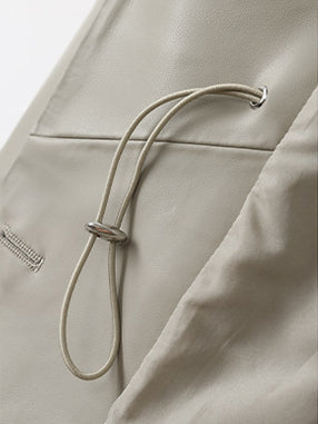 KSCK2453 Women's Spring-Autumn Leather Jacket with Drawstrings for Waist Adjustment and Loose Fit Leather Coat