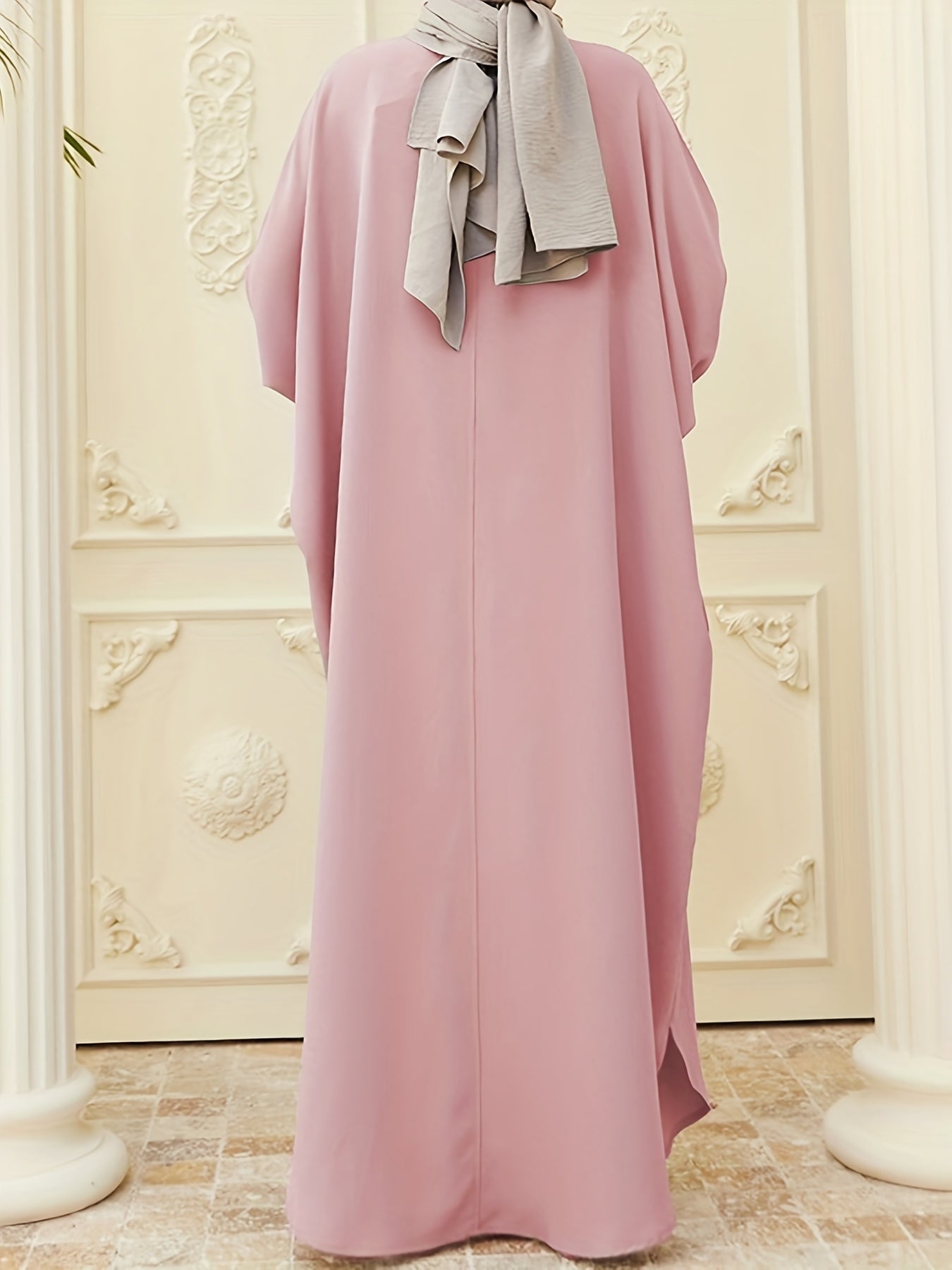 kebaya Ramadan Solid Batwing Sleeve Kaftan Abaya, Elegant Loose Split Maxi Length Dress, Women's Clothing MSL37