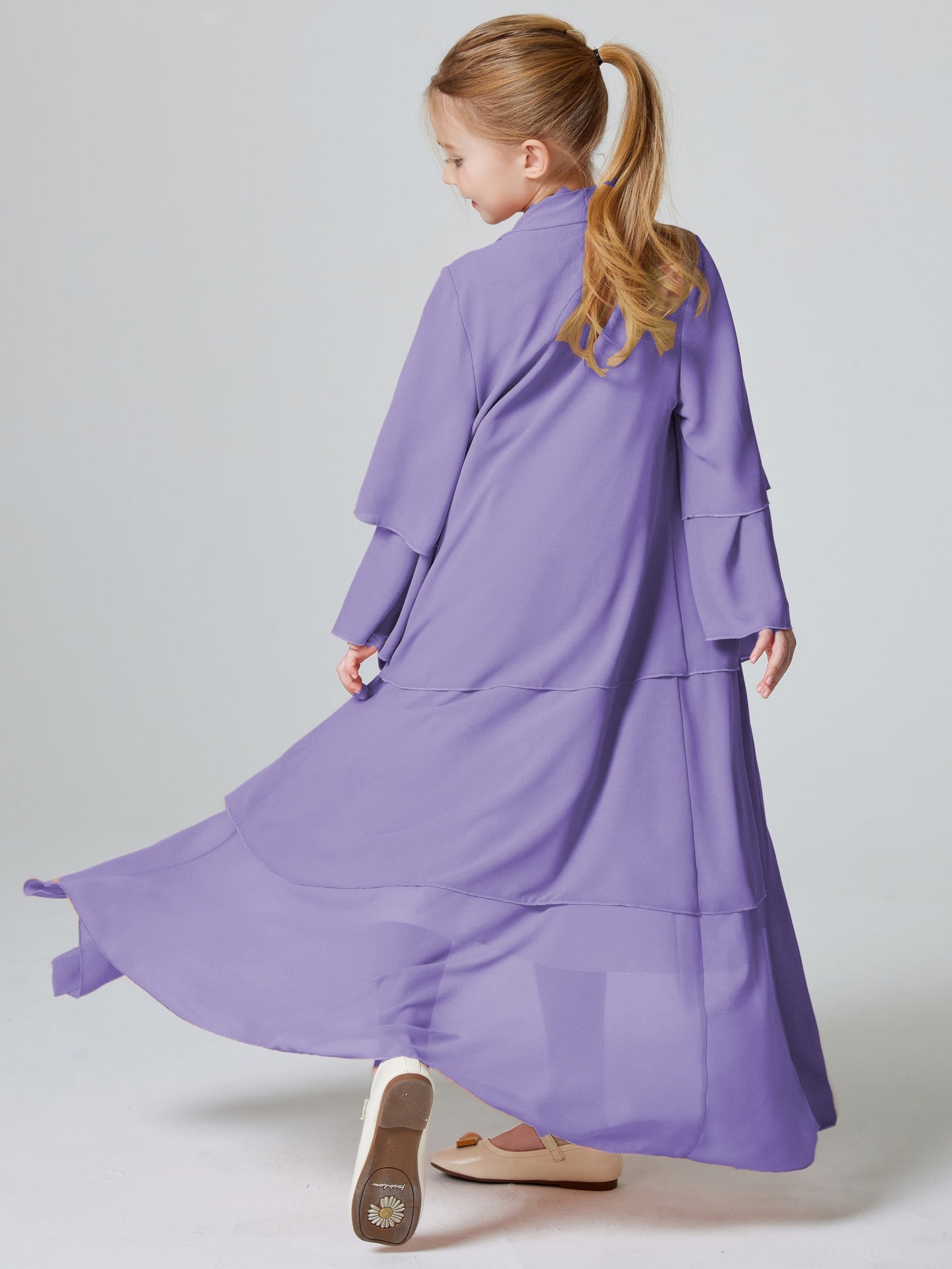 Ramadan Muslim Girls 3 Layered Chiffon Kids Abaya Dress Open Front Abaya Kebaya Outerwear (Without Hijab) MSL132