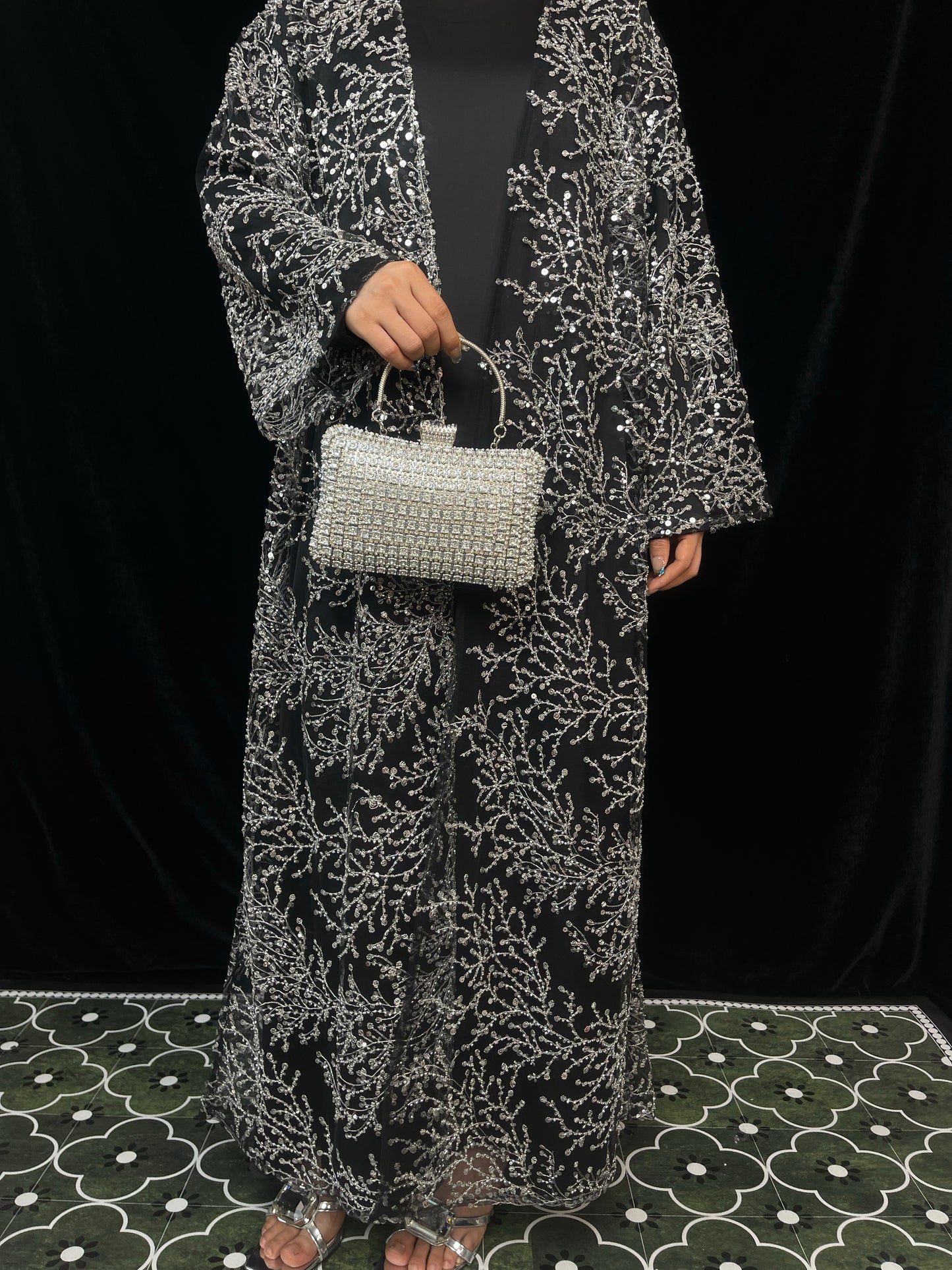 MSL895 The Night Shines Open Abaya Set