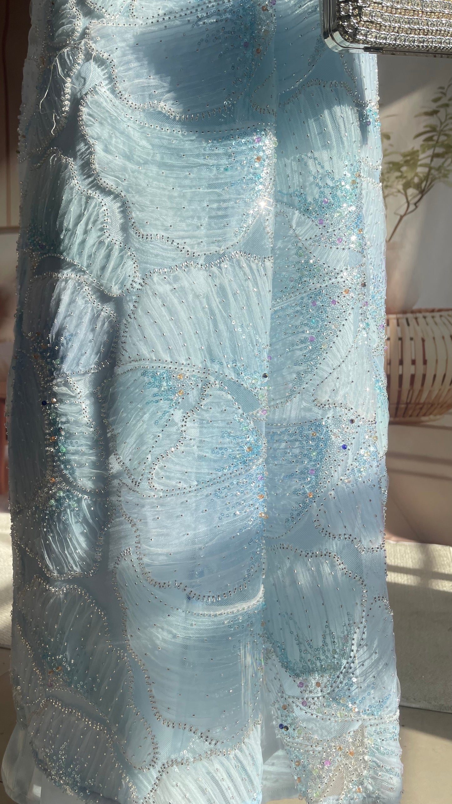 MSL883 Frozen Blue Multicolor Bead Princess Open Abaya