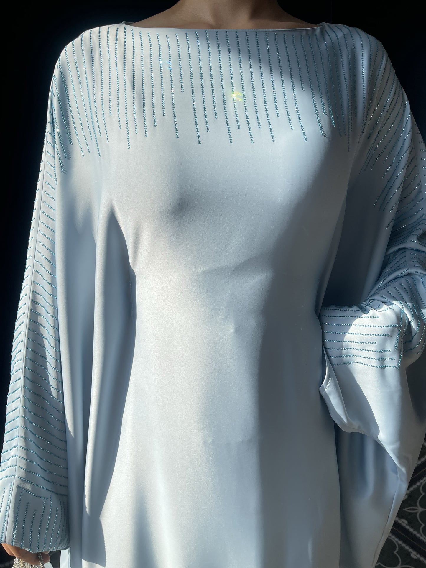 MSL324 Middle Eastern Muslim Maxi Dress Women's Robe Solid Color Bat-sleeve Hotfix Crystals Abaya