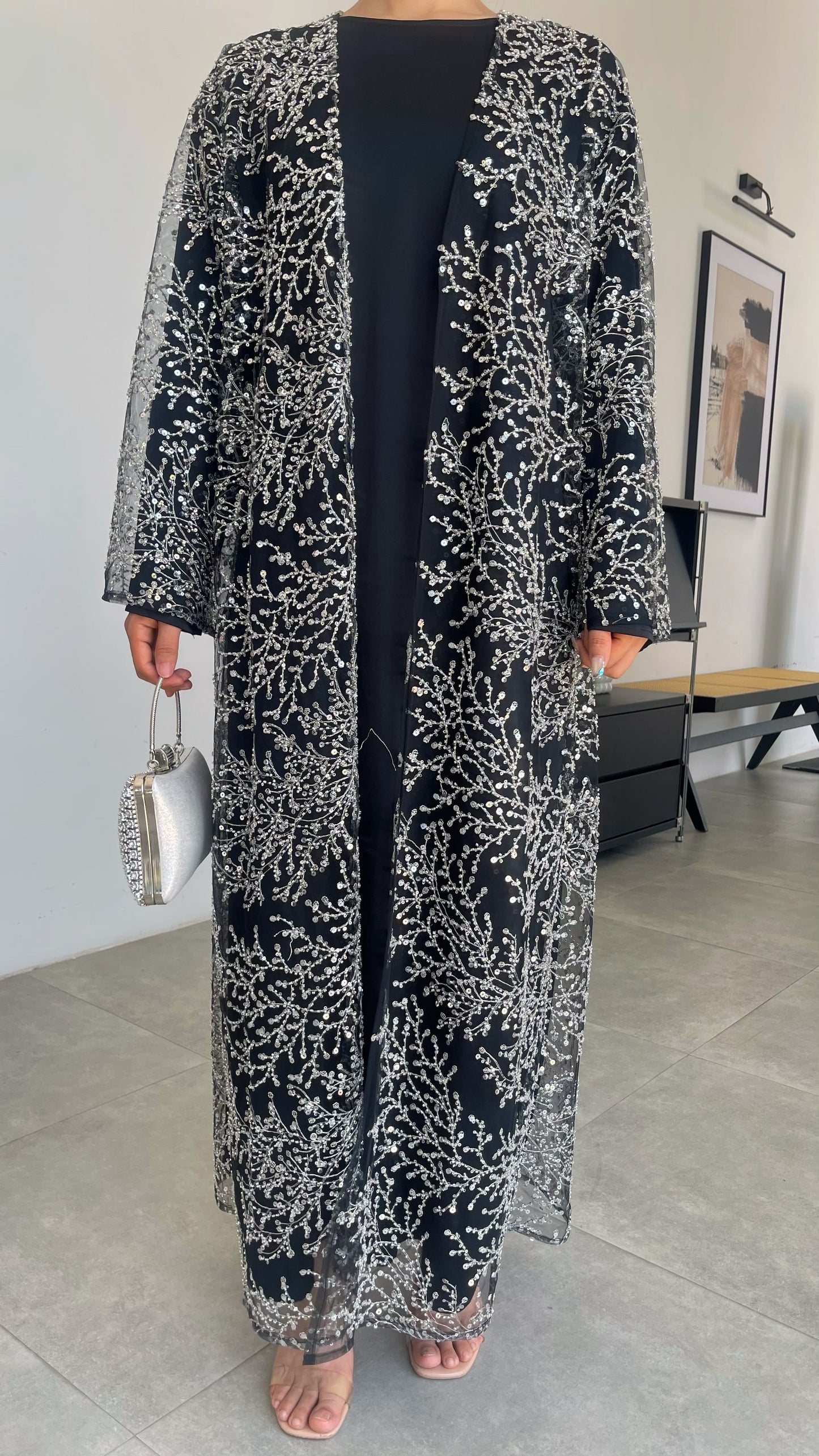 MSL895 The Night Shines Open Abaya Set