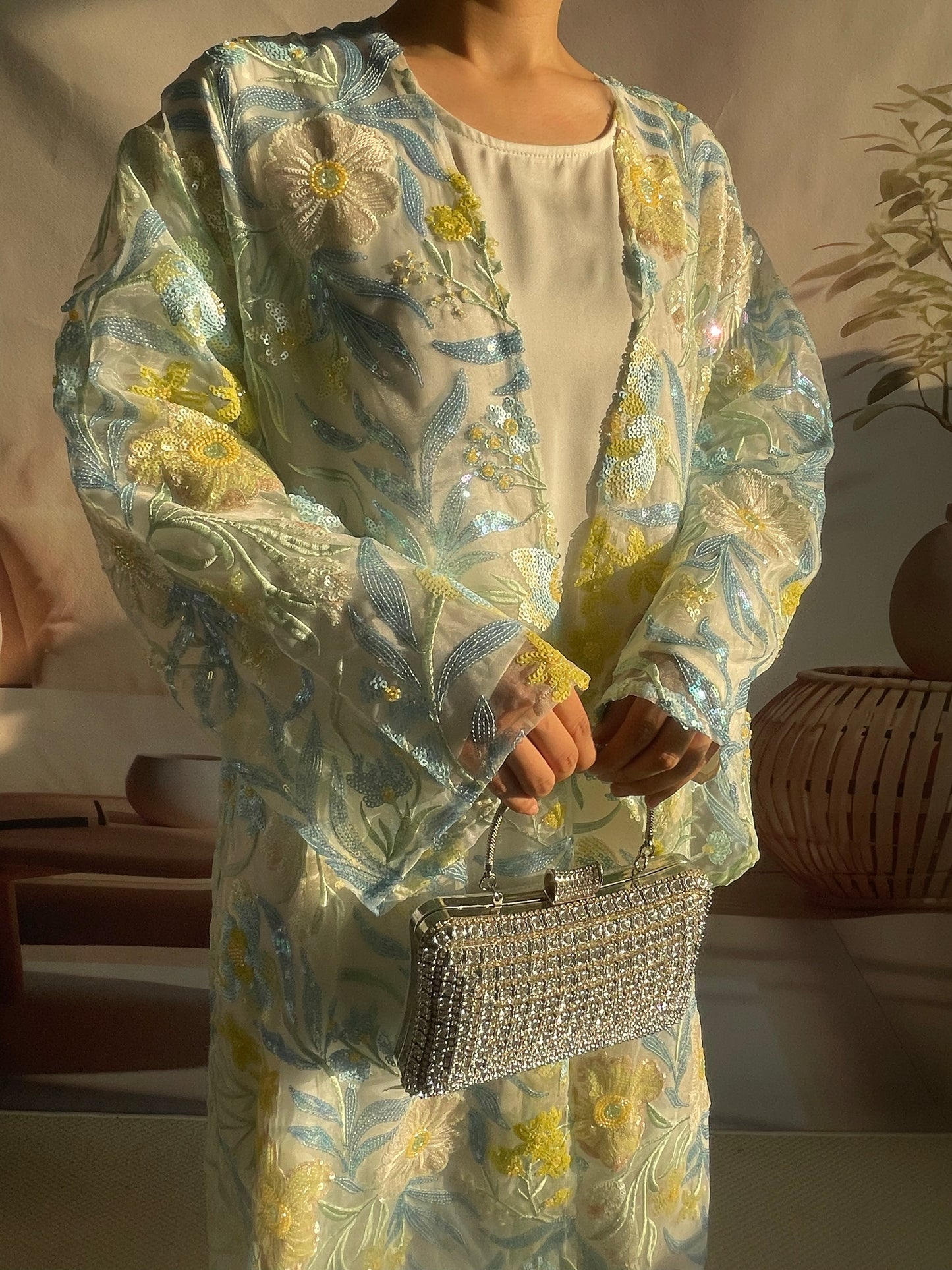 Yellow-green Flower Open Abaya MSL882