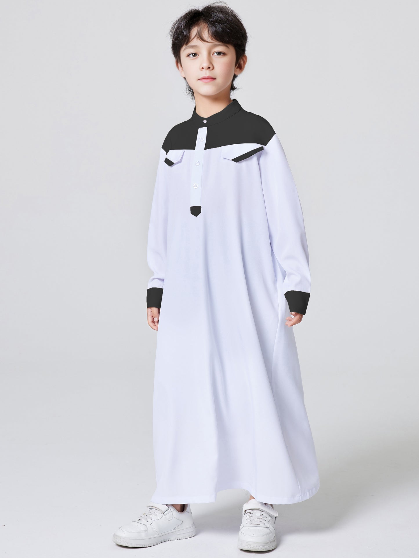 Ramadan Boys Middle East Islam Long Sleeve Arab Dubai Robe, Muslim Casual Ethnic Style Boys Long Sleeve Thobe Abaya Clothing MSL148