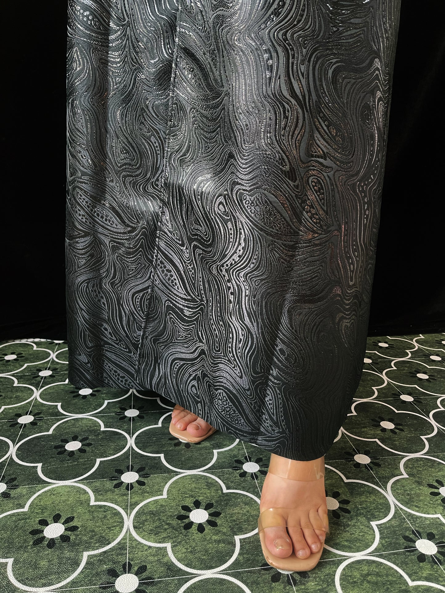MSL900 Black Water Ripple Long Coat Jacket