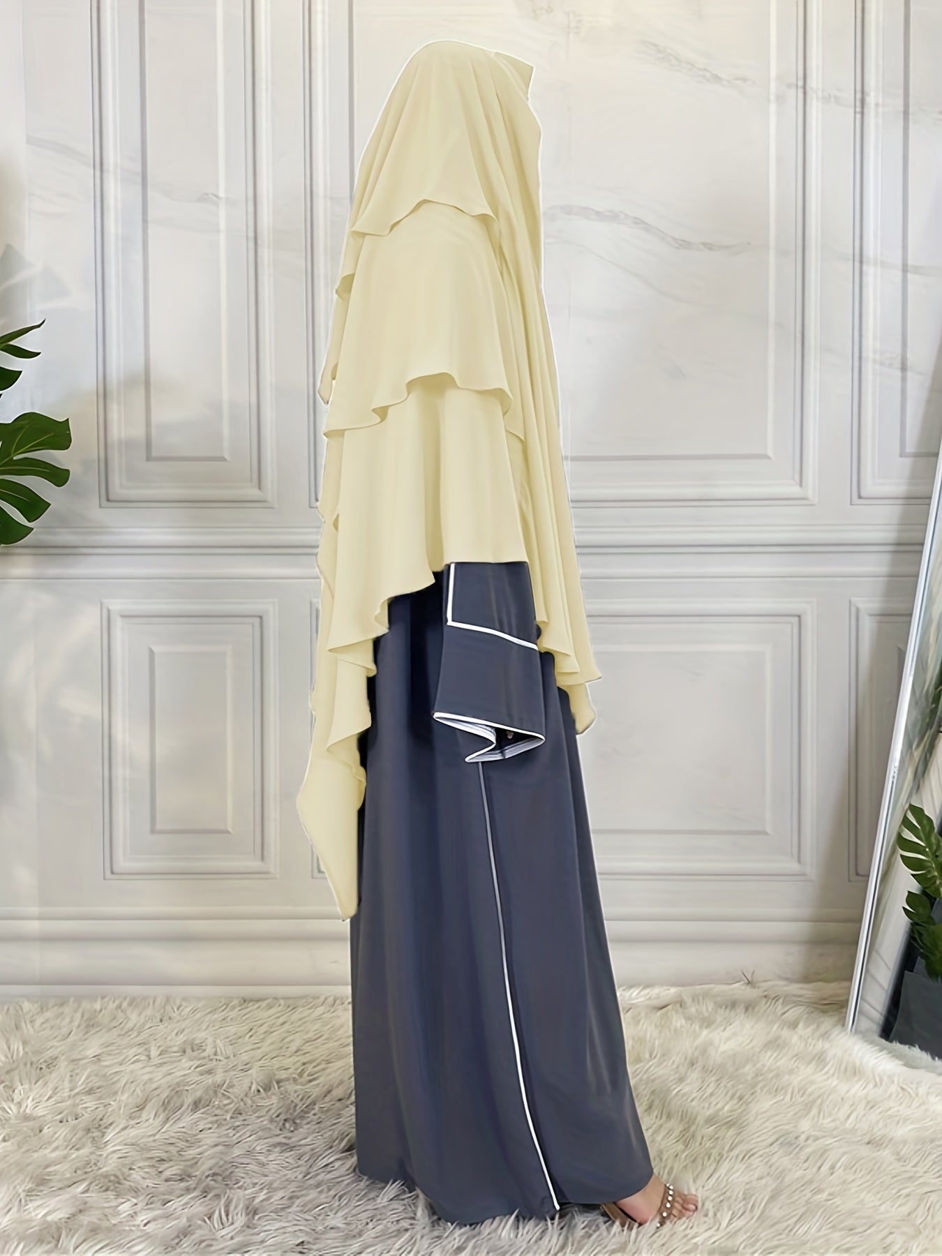 Ramadan Modest Islamic Three Layered Khimar, Solid Color Hijab Kebaya, Islam Women's Clothing MSL6