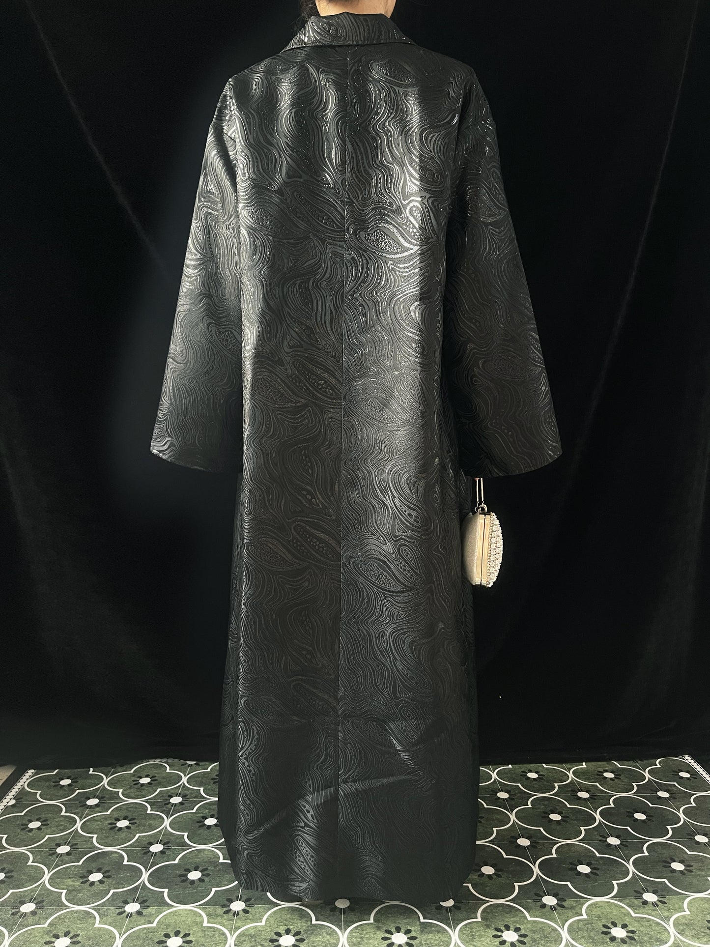 MSL900 Black Water Ripple Long Coat Jacket