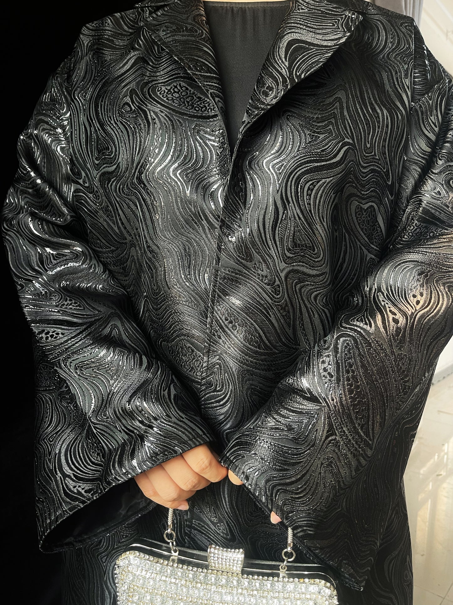 MSL900 Black Water Ripple Long Coat Jacket