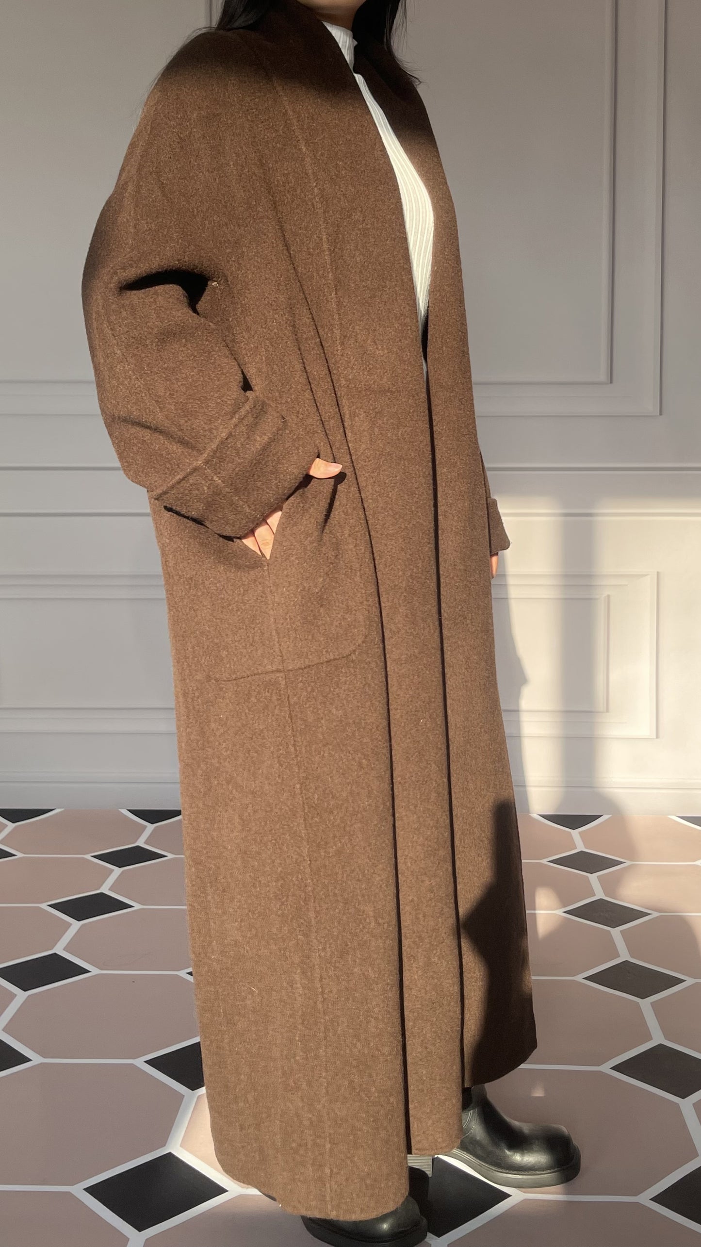 DY5 Women's Long Coat, Lapel Belt, Double-sided Woolen Coat