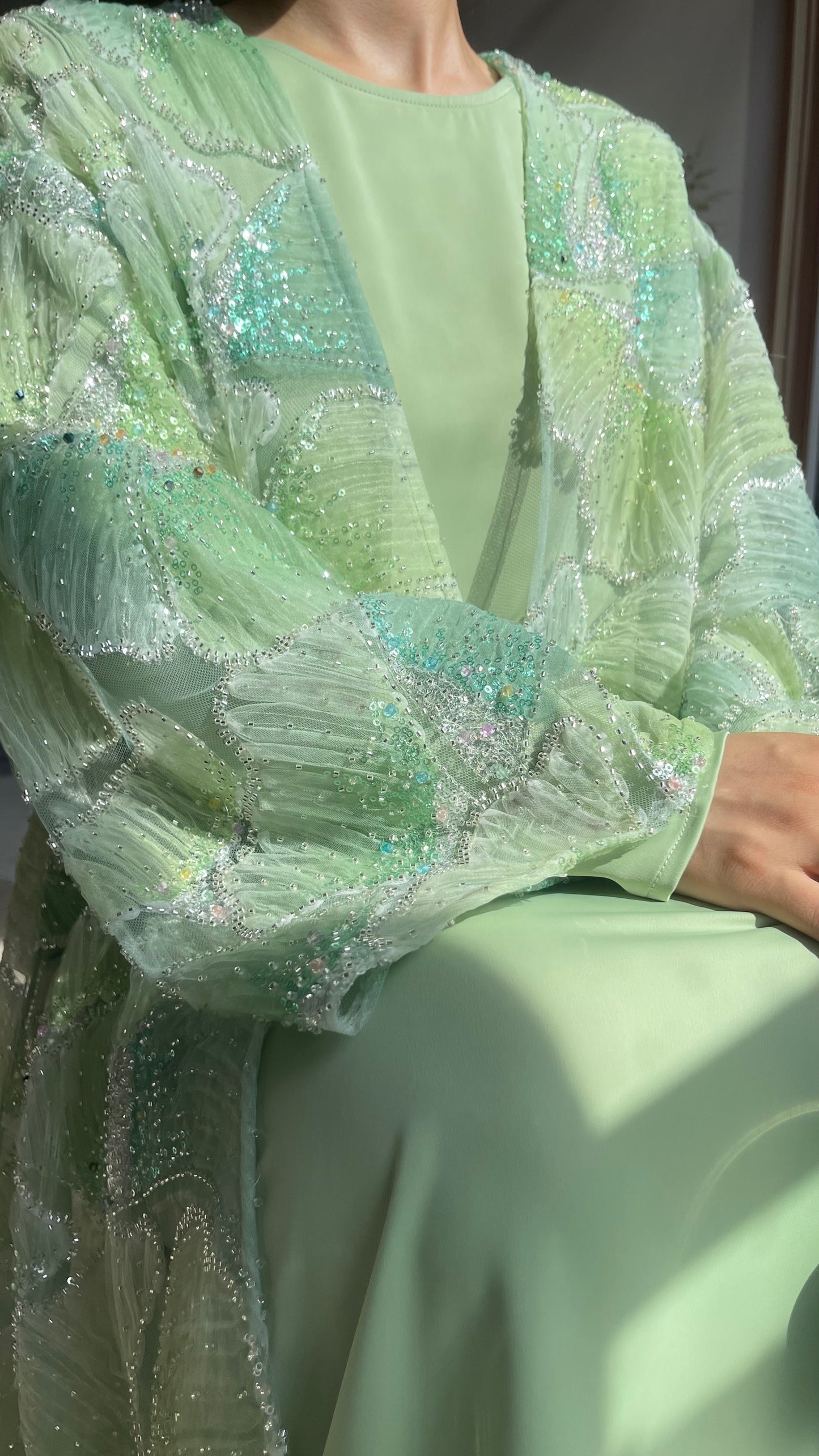 MSL883 Frozen Blue Multicolor Bead Princess Open Abaya