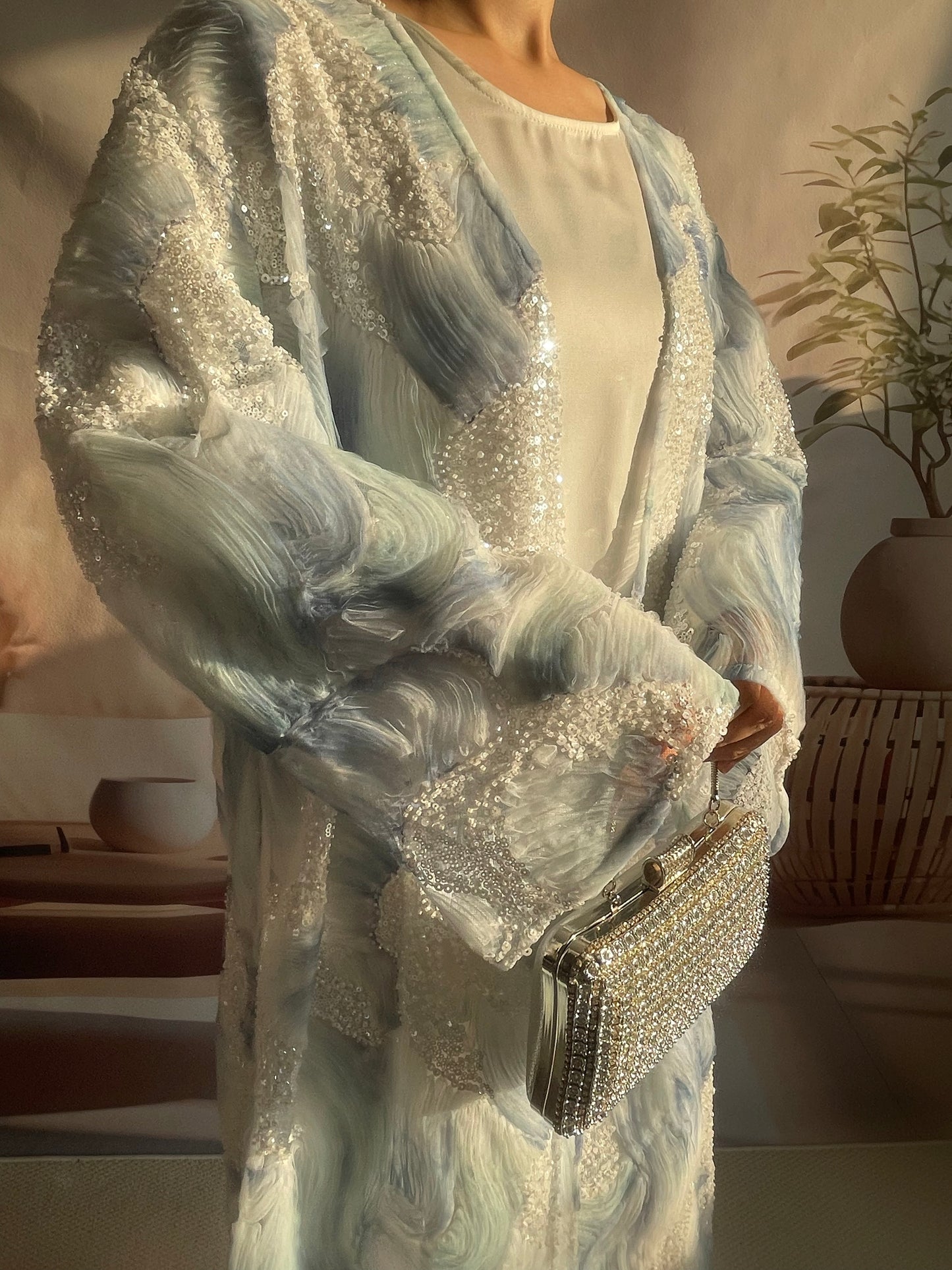 MSL884 Blue Sea Wave Open Abaya