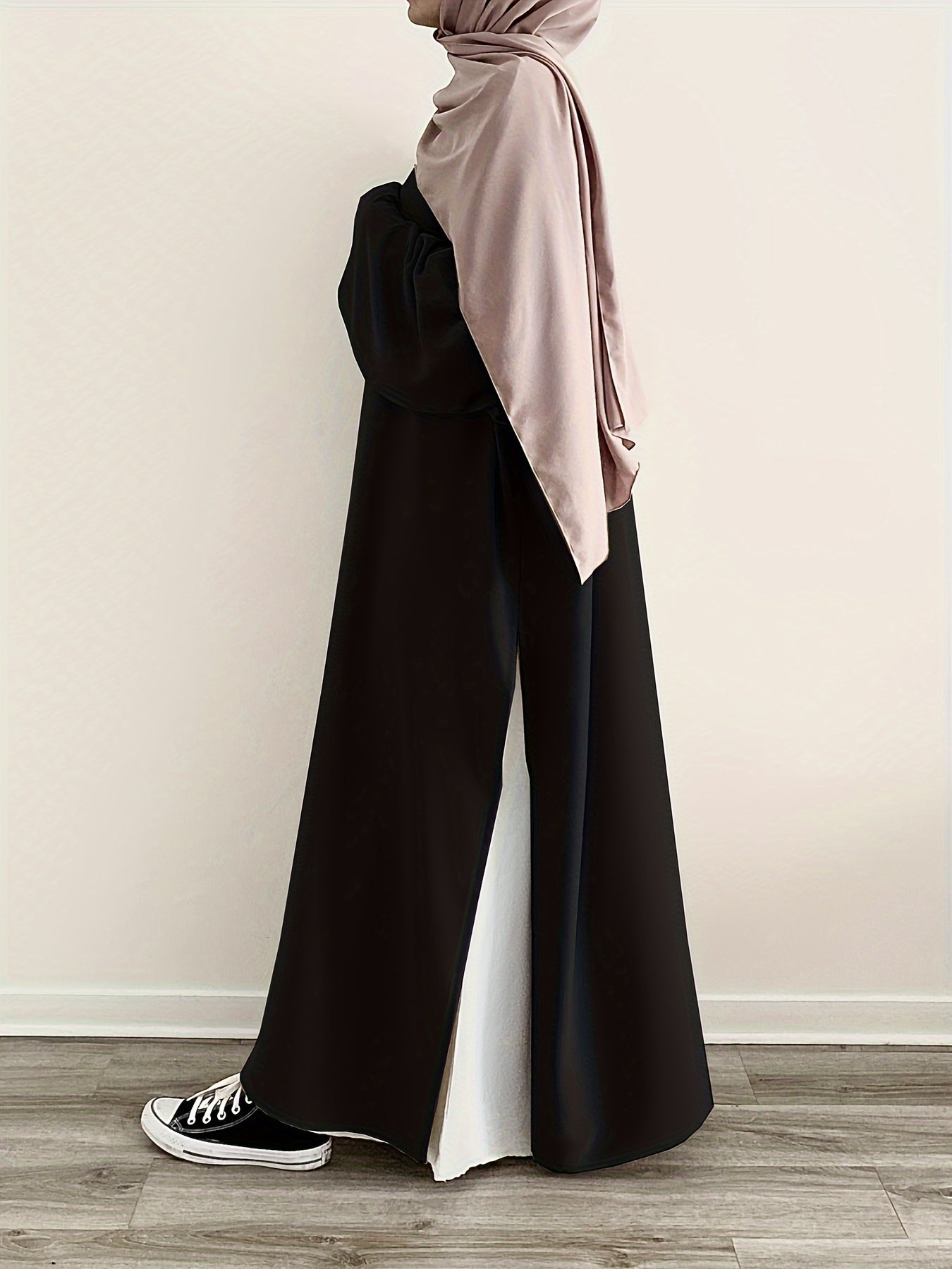 Ramadan Solid Split Crew Neck Abaya, Elegant Long Sleeve Kebaya, Maxi Length Dress Kaftan, Islam Women's Clothing(Single piece) MSL86
