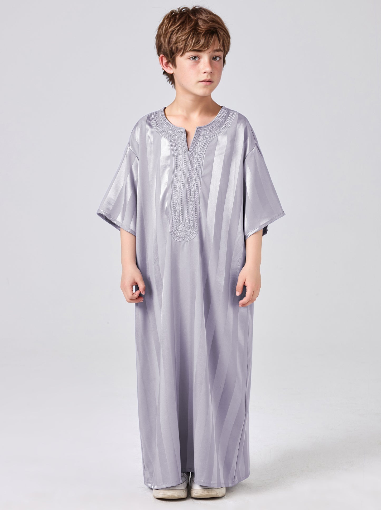Boys' Striped Print Robe, Casual Comfy Short Sleeve Long Robe for Summer, Kids Clothes for Daily Wear MSL200