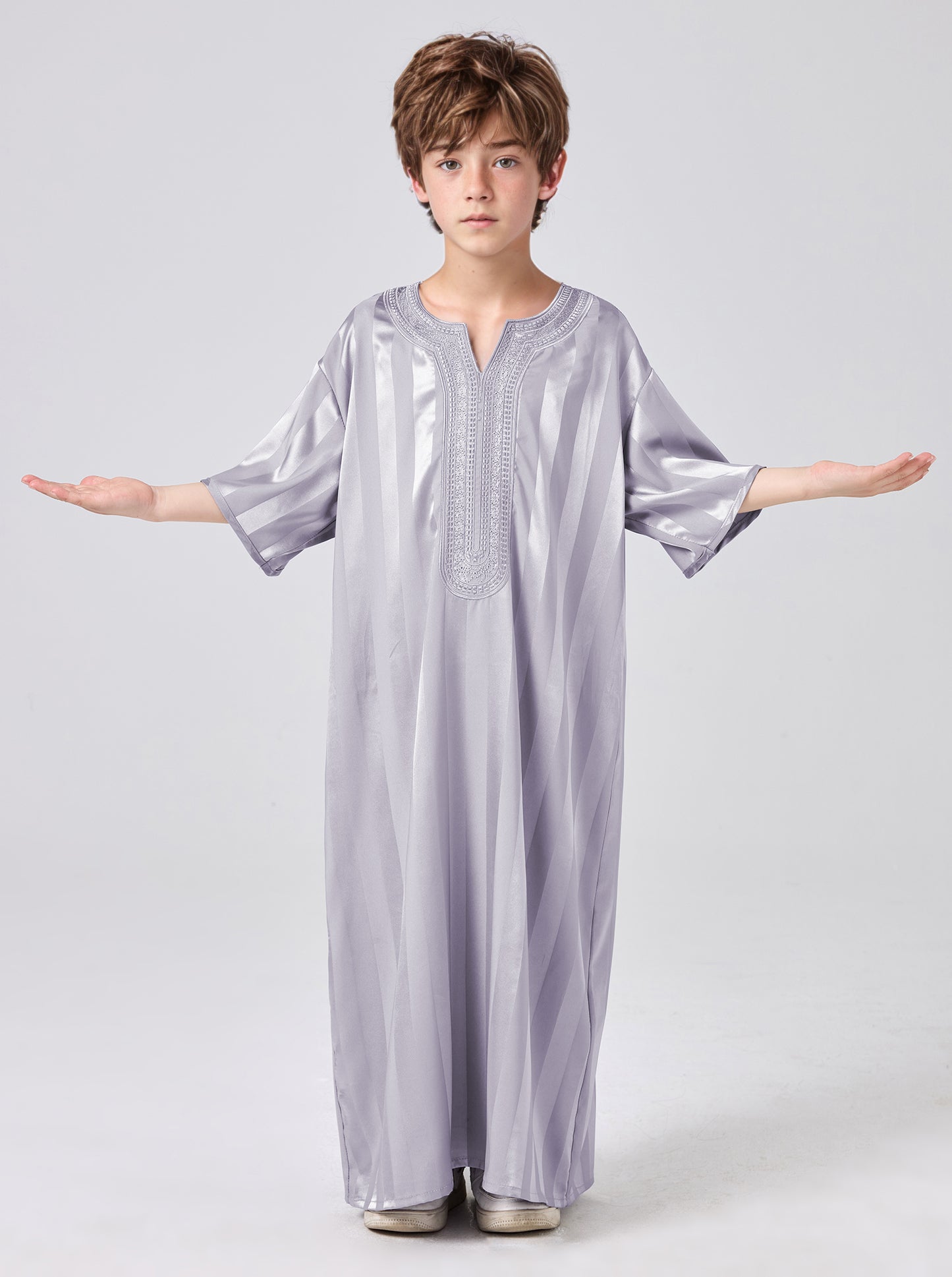 Boys' Striped Print Robe, Casual Comfy Short Sleeve Long Robe for Summer, Kids Clothes for Daily Wear MSL200