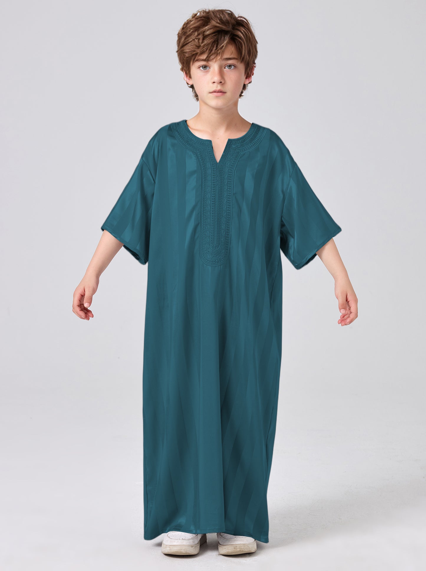 Boys' Striped Print Robe, Casual Comfy Short Sleeve Long Robe for Summer, Kids Clothes for Daily Wear MSL200