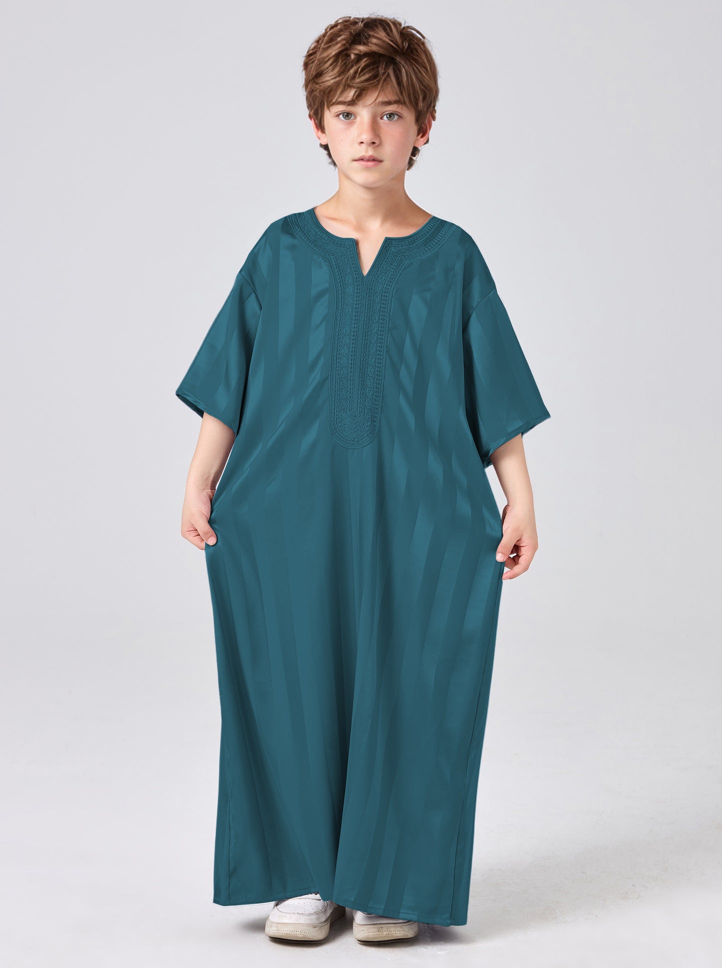 Boys' Striped Print Robe, Casual Comfy Short Sleeve Long Robe for Summer, Kids Clothes for Daily Wear MSL200