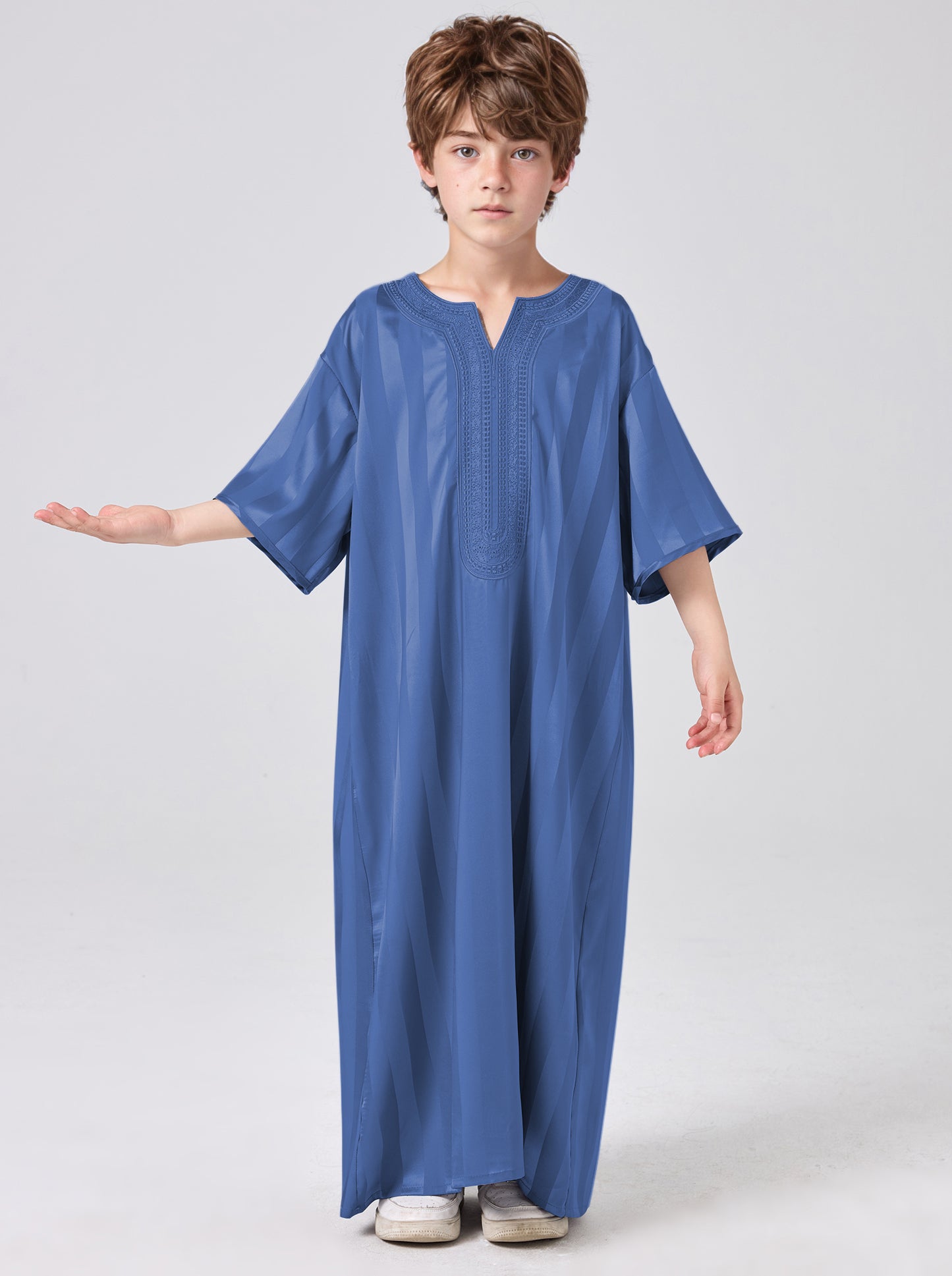 Boys' Striped Print Robe, Casual Comfy Short Sleeve Long Robe for Summer, Kids Clothes for Daily Wear MSL200