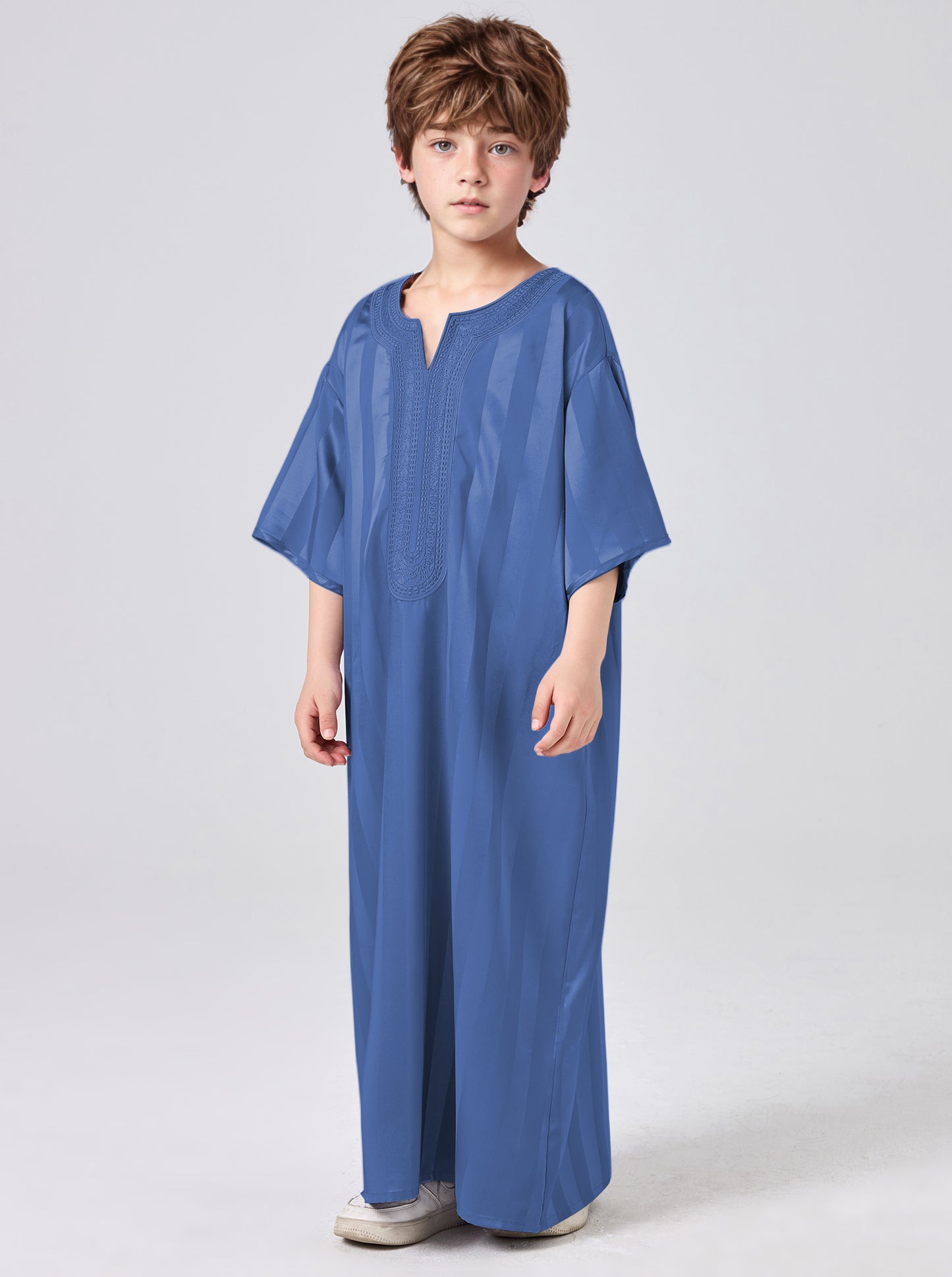 Boys' Striped Print Robe, Casual Comfy Short Sleeve Long Robe for Summer, Kids Clothes for Daily Wear MSL200