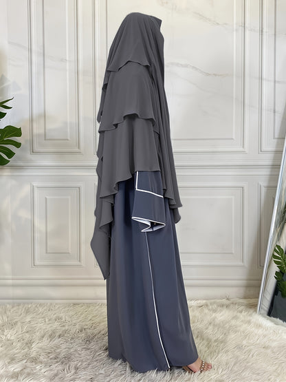 Ramadan Modest Islamic Three Layered Khimar, Solid Color Hijab Kebaya, Islam Women's Clothing MSL6
