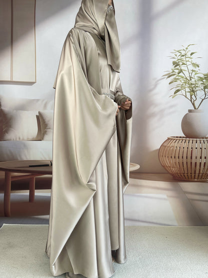MSL019 5-Piece Set Butterfly Abaya With Niqab, Loose Full Cover Satin Abaya