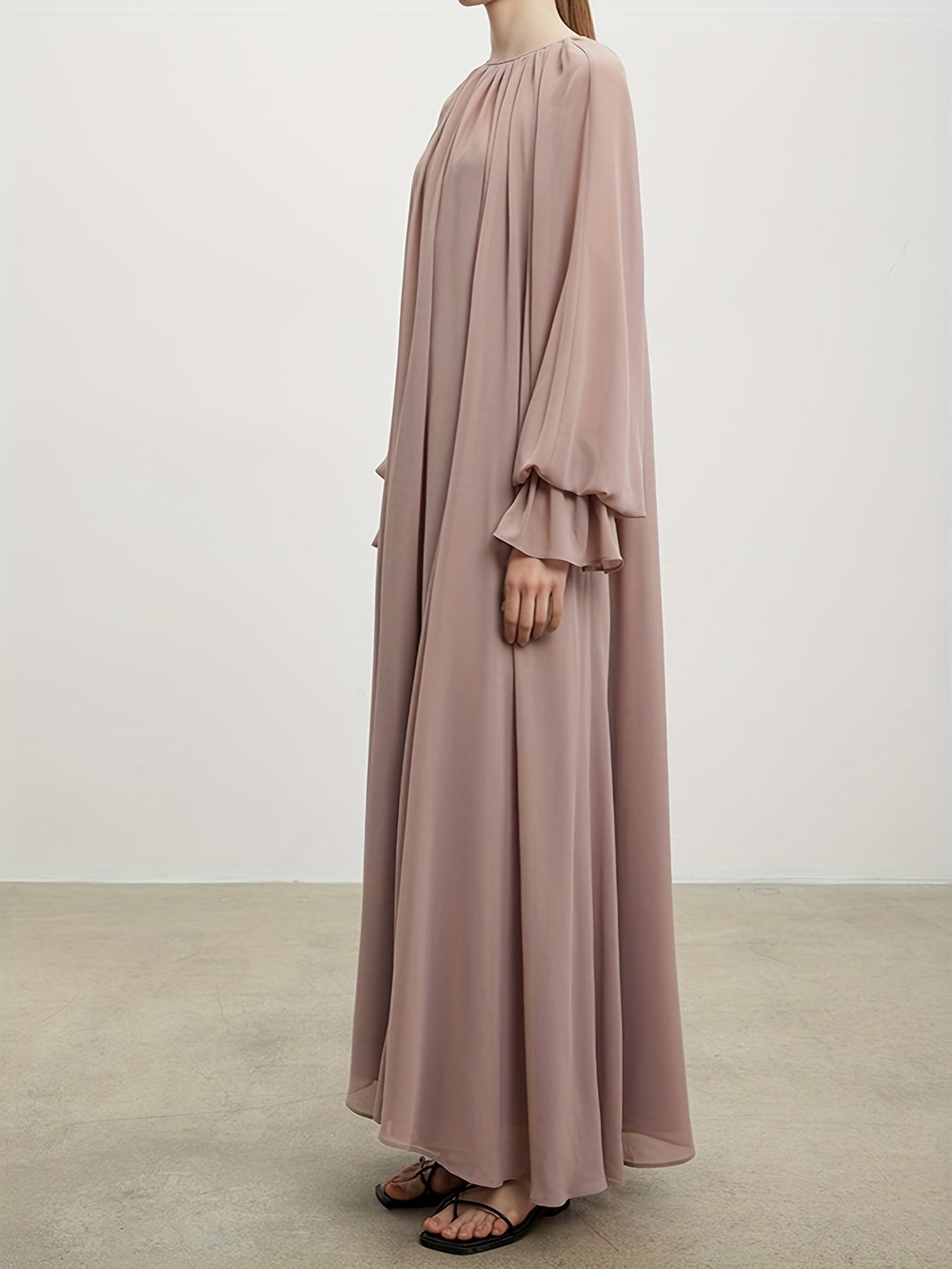 Naher Osten Dubai Islamisches Muslim Maxikleid Chiffon ausgestellte Ärmel plissiertes Silhouettekleid MSL62