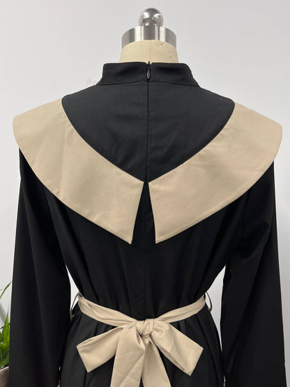 Islamic clothing Middle East Muslim women's Maxi dress color contrast neckline cuff design slim dress Abaya MSL1029