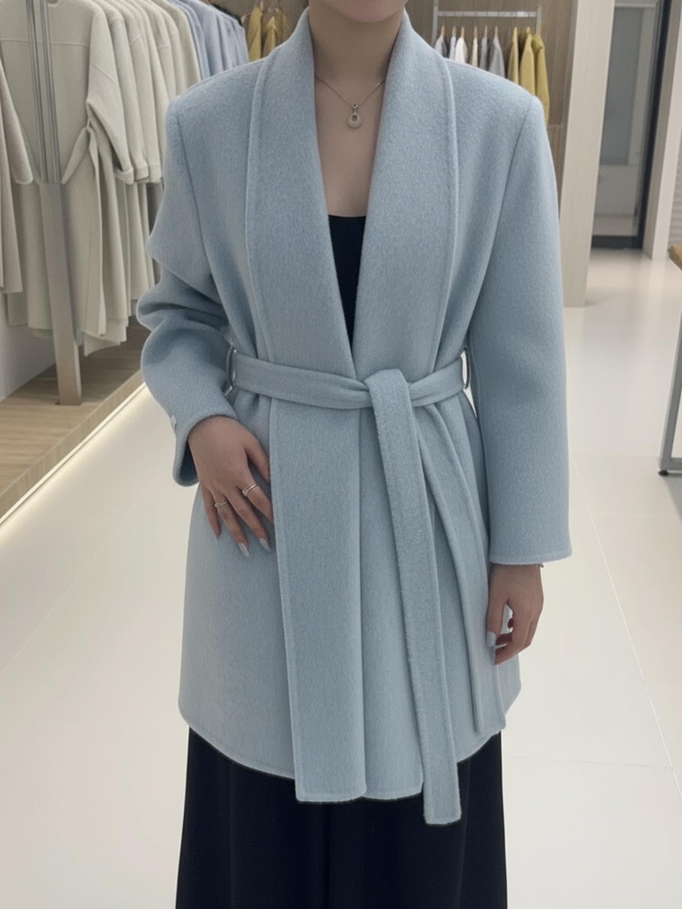 8190 Women's 70% Wool Coat, Autumn and Winter, Long-sleeved and Mid-length, Tweed Style, with Belt.