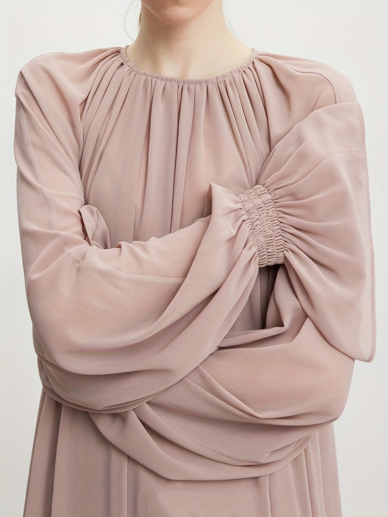 Naher Osten Dubai Islamisches Muslim Maxikleid Chiffon ausgestellte Ärmel plissiertes Silhouettekleid MSL62
