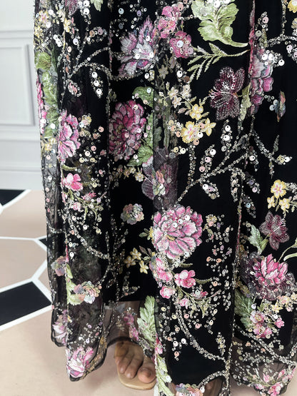 MSL903 Luxurious Women's Two-piece Set, Long-sleeved Top and Floral Bead and Sequin Skirt