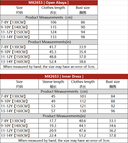 MK2525 Muslim Girl Set 2-Piece Satin Dress and Silver Rose Abaya