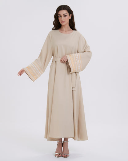 Middle Eastern Muslim women's dress solid color corduroy with thick puffle-sleeve pleated dress MSL820