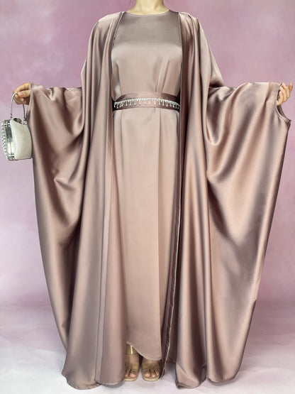 MSL019 5-Piece Set Butterfly Abaya With Niqab, Loose Full Cover Satin Abaya