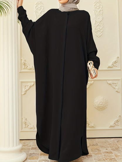 kebaya Ramadan Solid Batwing Sleeve Kaftan Abaya, Elegant Loose Split Maxi Length Dress, Women's Clothing MSL37