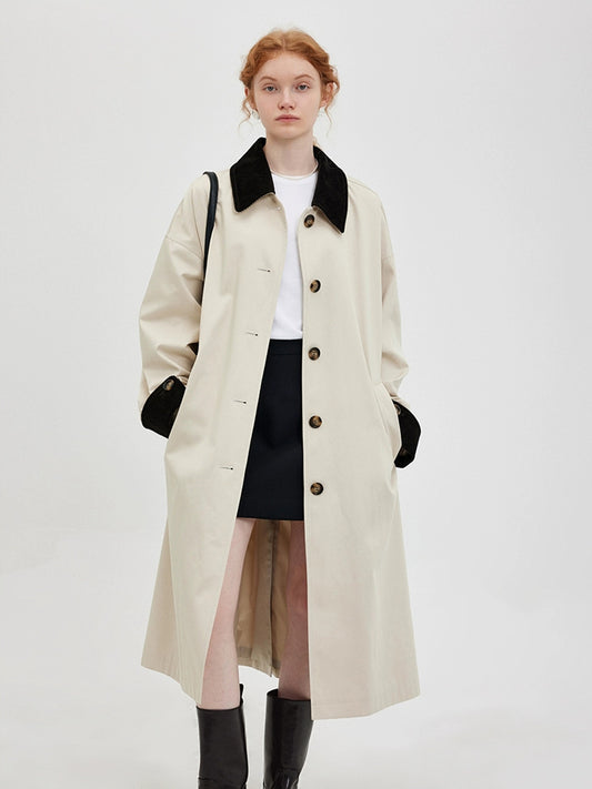 DY1 【Pre-order】 Autumn Color-blocked Long Coat for Women's Outerwear, Trench Coat