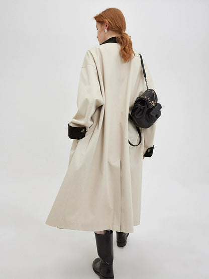 DY1 【Pre-order】 Autumn Color-blocked Long Coat for Women's Outerwear, Trench Coat