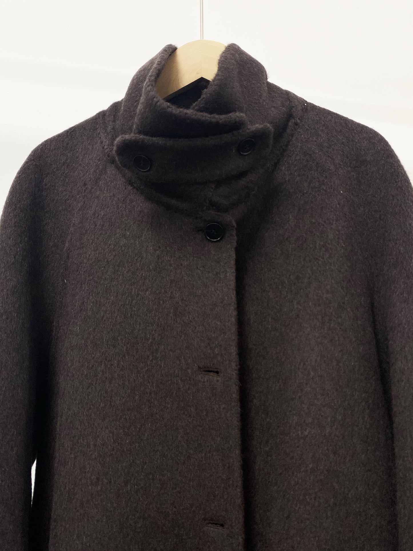 CT016 Women's 90% Wool 10% Lyocell Coat with High Collar, Large Pockets, Belt, Double-sided Wool Outerwear