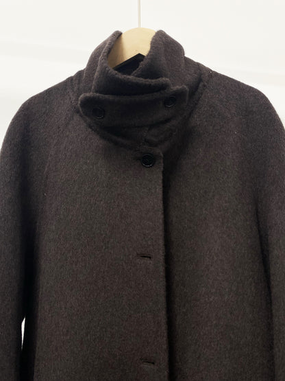 CT016 Women's 90% Wool 10% Lyocell Coat with High Collar, Large Pockets, Belt, Double-sided Wool Outerwear