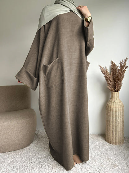 Middle Eastern Muslim long gown, women's long dress, solid-colored pocket Islamic dress Abaya GBR01