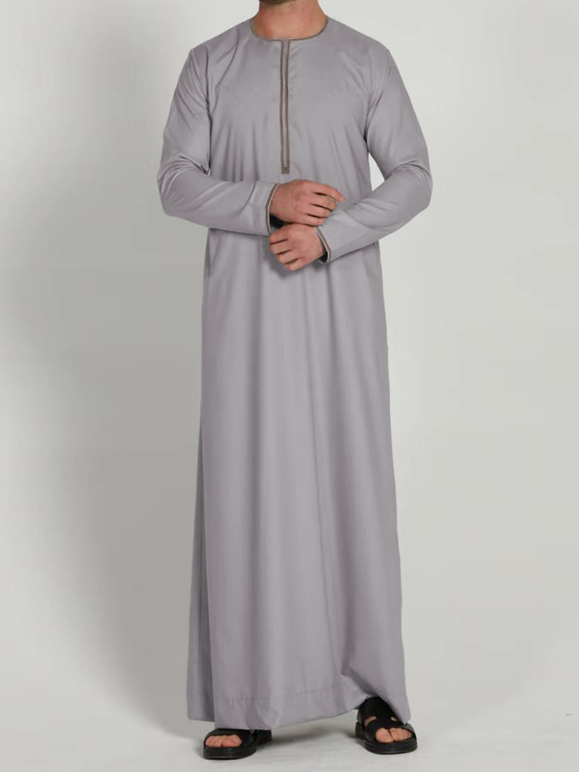 MSL68 Mens Thobe - Long Long Sleeve Pocketed Ramadan | Modest Fashion Hojumbo