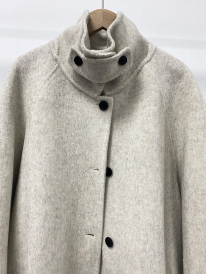 CT016 Women's 90% Wool 10% Lyocell Coat with High Collar, Large Pockets, Belt, Double-sided Wool Outerwear